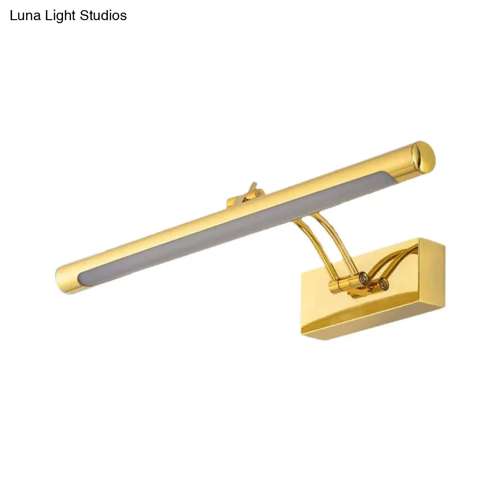 Vintage Brass/Gold Finish Tubular Wall Lamp - Led Vanity Lighting For Bathroom