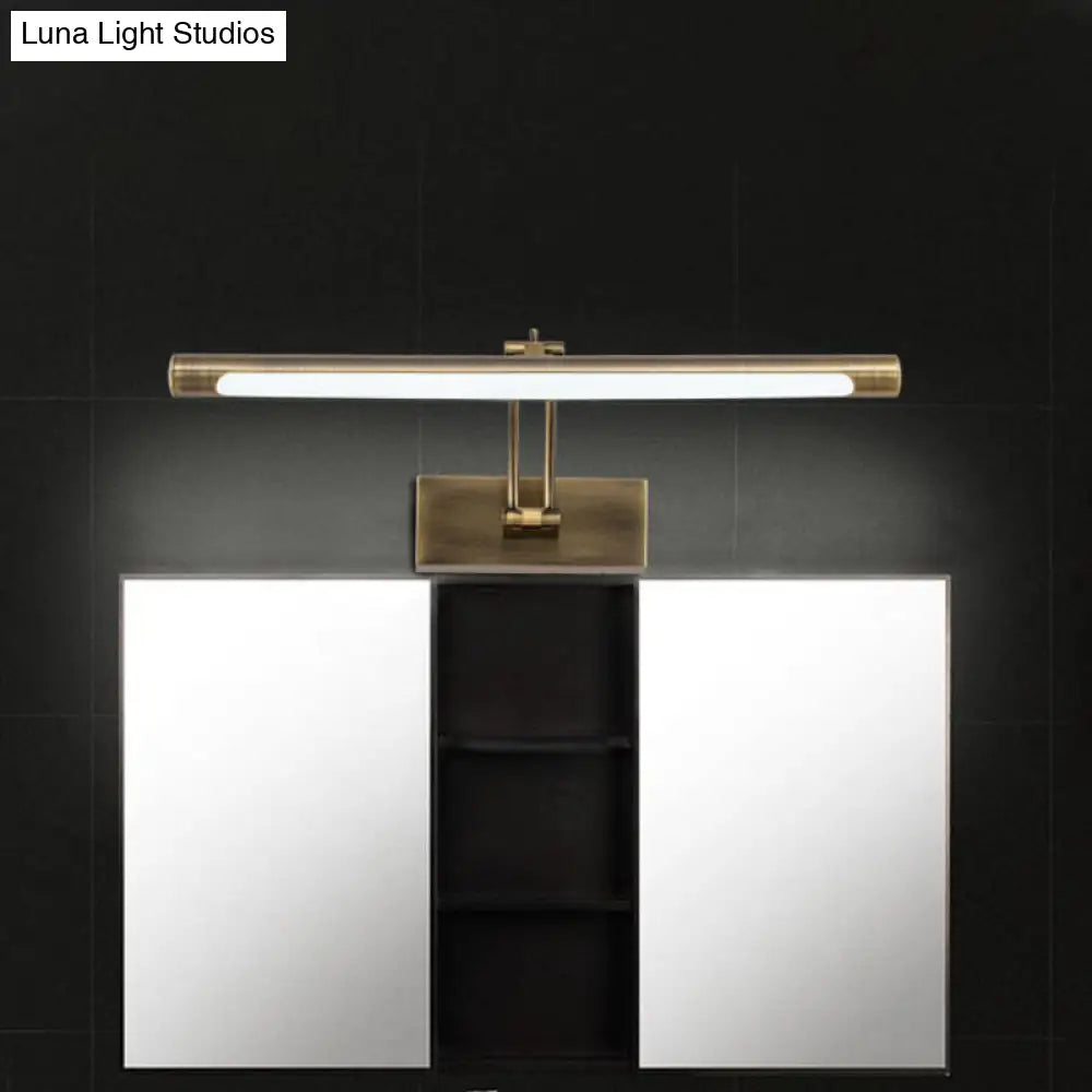 Vintage Brass/Gold Finish Tubular Wall Lamp - Led Vanity Lighting For Bathroom