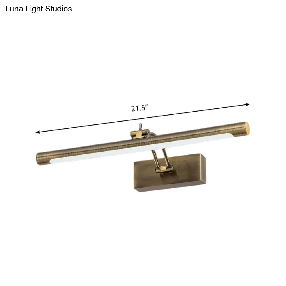 Vintage Brass/Gold Finish Tubular Wall Lamp - Led Vanity Lighting For Bathroom