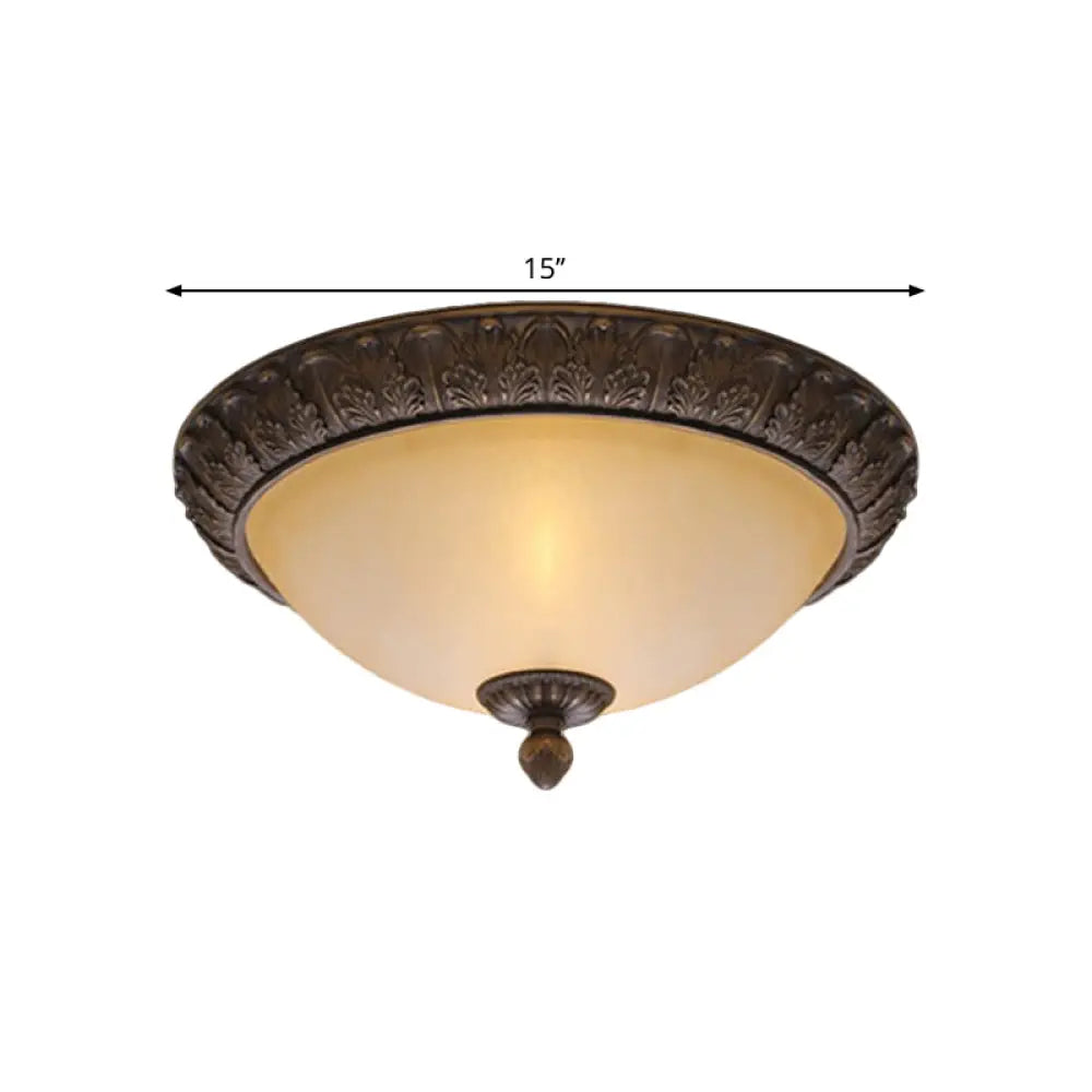 Vintage Brass Led Flush Lamp With Amber Glass For Balcony - 12.5/15 Wide