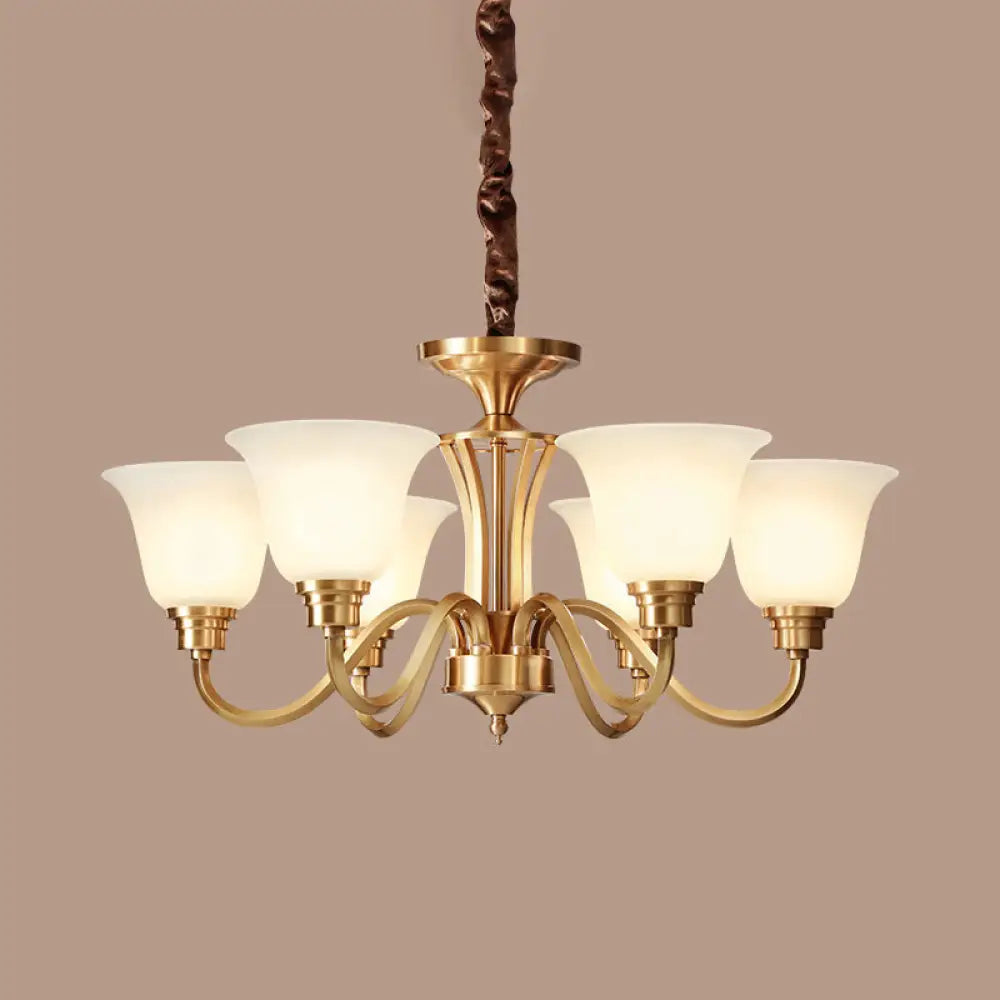 Vintage Brass Pendant Chandelier With Frosted Glass For Flared Stair Ceilings 6 /