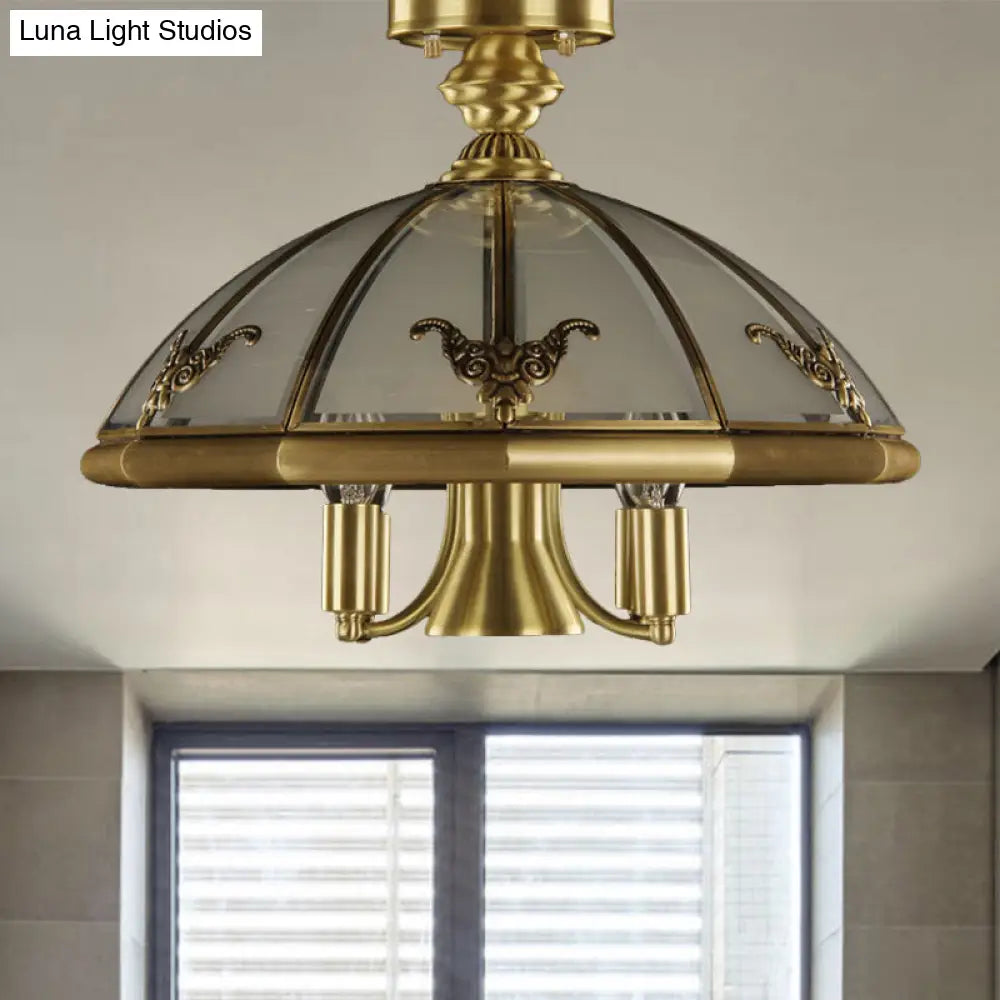 Vintage Brass Sheep/Oval Ceiling Light Fixture - 5 Bulbs Mouth Blown Opal Glass Semi Flush Mount