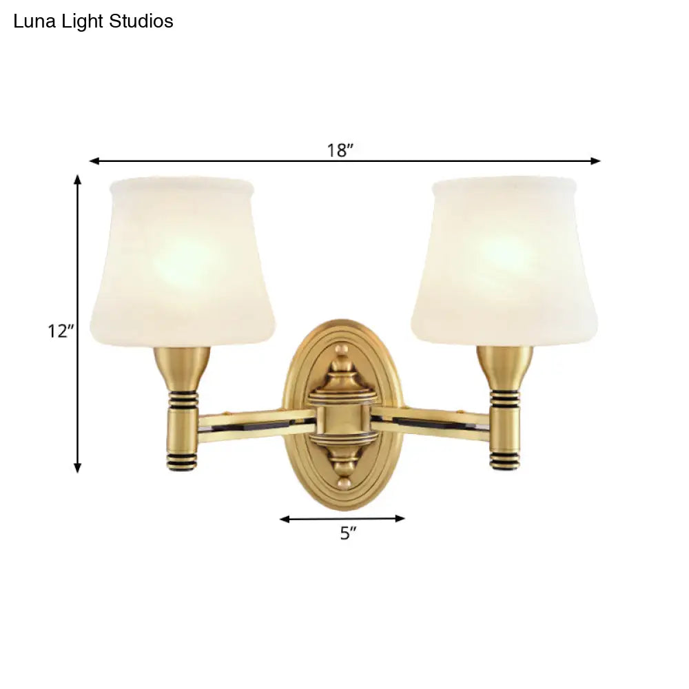 Vintage Brass Wall Sconce With Milk Glass Cone Shade For Bedroom