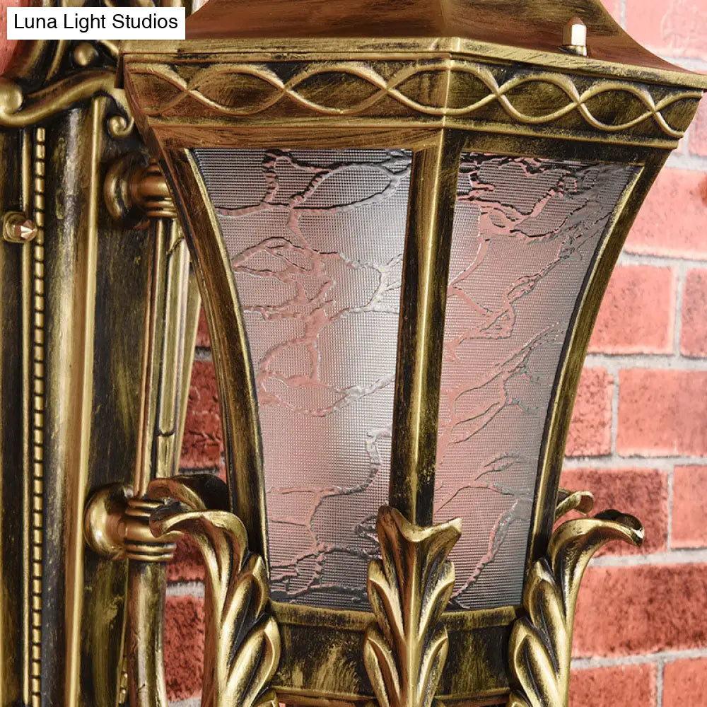 Vintage Bronze Hexagonal Wall Mounted Lamp With Textured Glass Shade