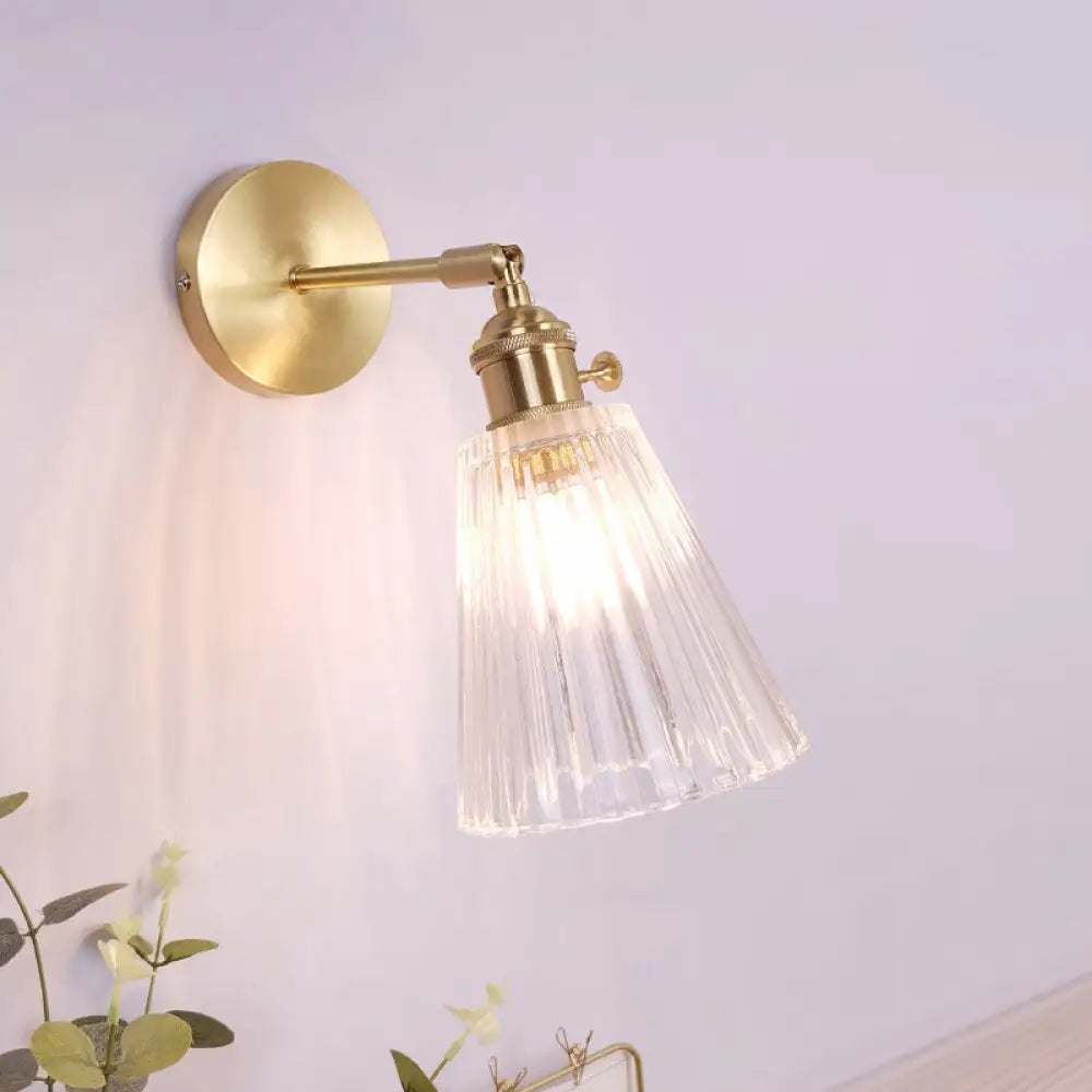 Vintage Clear Glass Wall Mounted Lamp - Single-Bulb Light Fixture For Bedroom / H