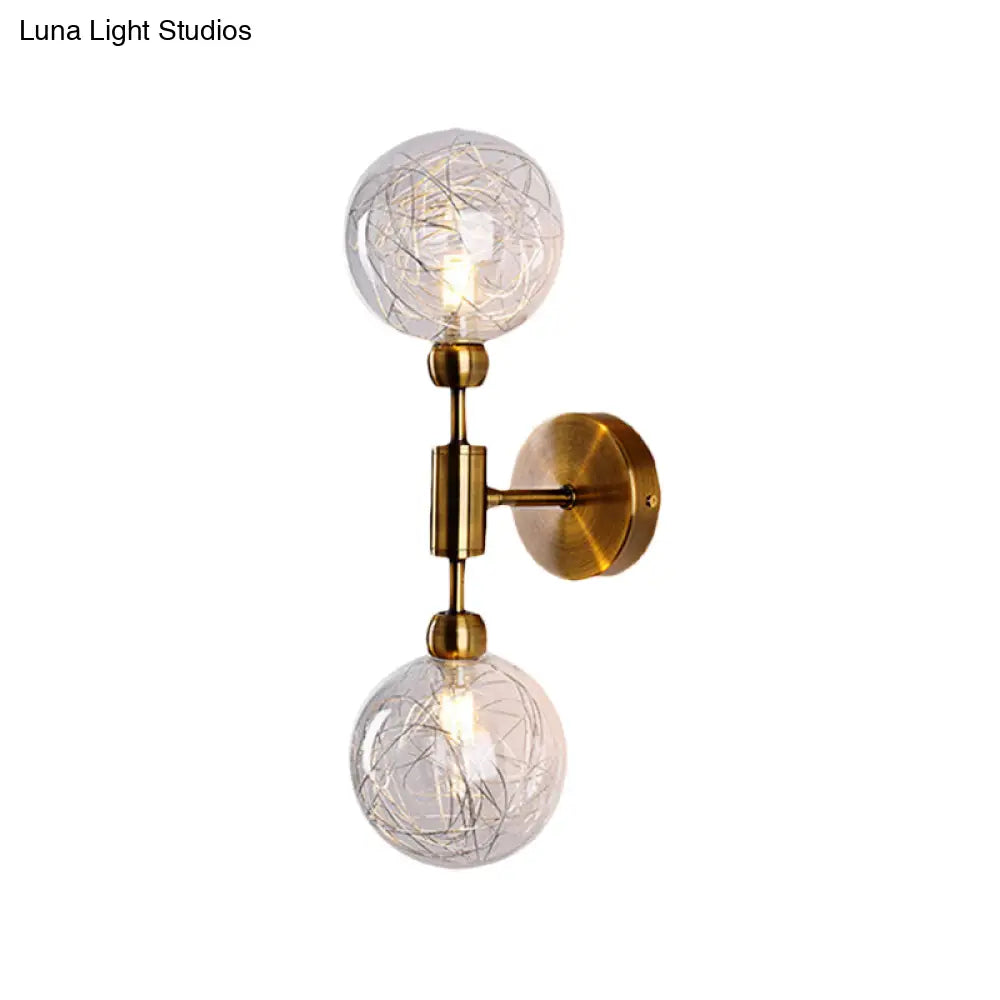 Vintage Clear Glass Wall Sconce Lighting With 1/2 Lights Orb Black/Gold Fixture