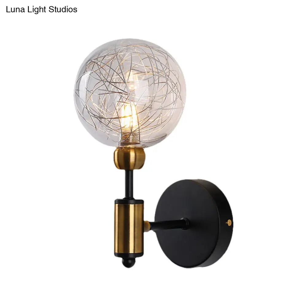 Vintage Clear Glass Wall Sconce Lighting With 1/2 Lights Orb Black/Gold Fixture