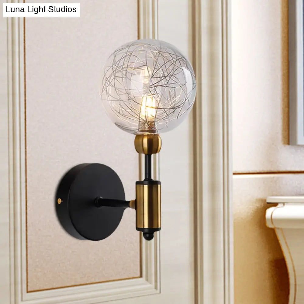 Vintage Clear Glass Wall Sconce Lighting With 1/2 Lights Orb Black/Gold Fixture