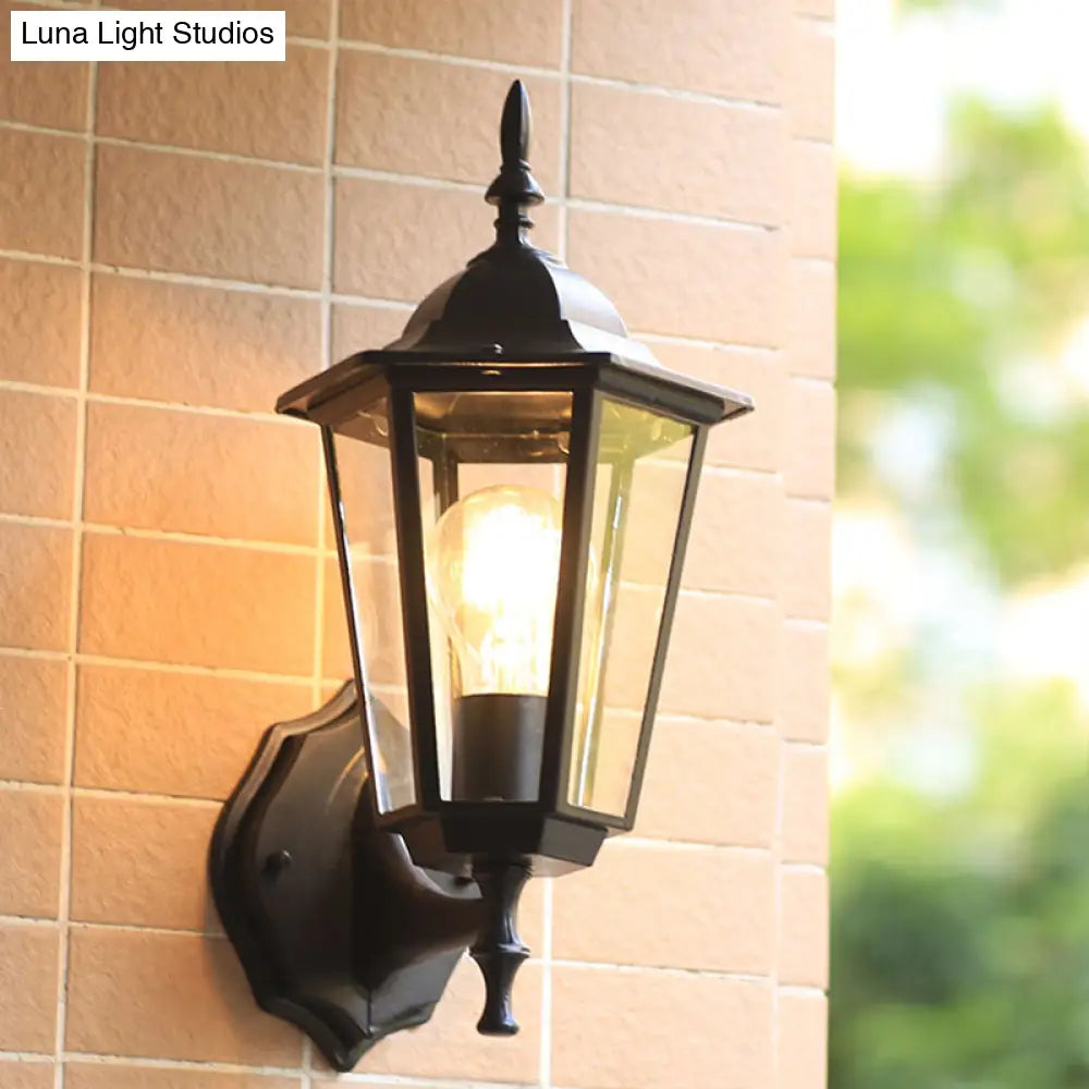 Vintage Clear Glass Wall Sconce: Tapered Single-Bulb Courtyard Lamp