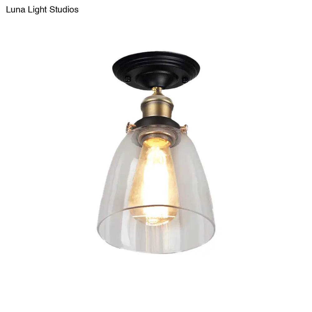 Vintage Cone Clear Glass Semi Flush Mount Light In Antique Brass – Ideal For Hallways