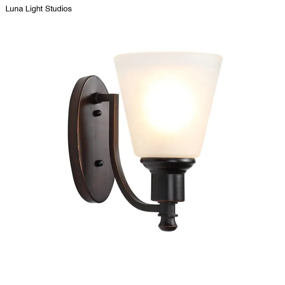 Vintage Conical Milk Glass Wall Sconce Light Fixture In Black For Living Room