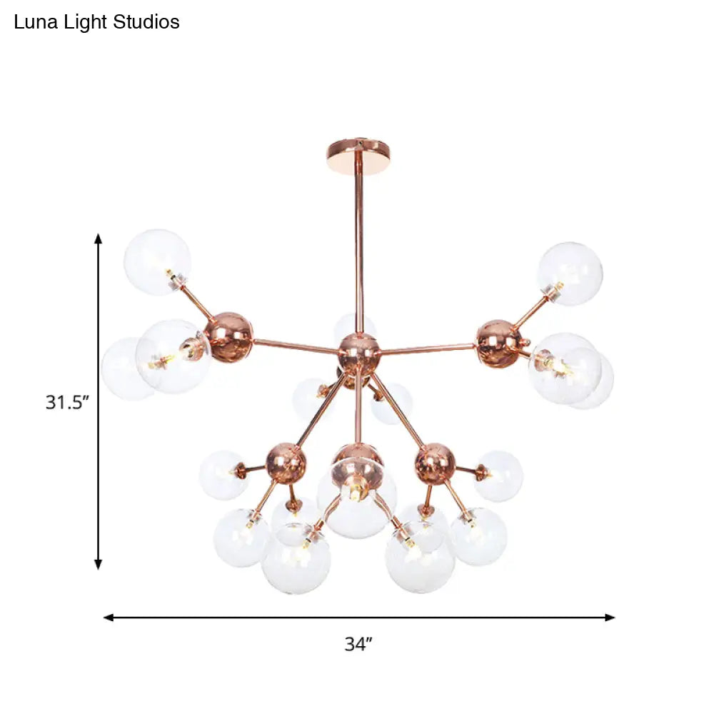 Vintage Copper Chandelier With Clear/Amber Glass Orb Shades - 3/9/12 Lights Branch Design
