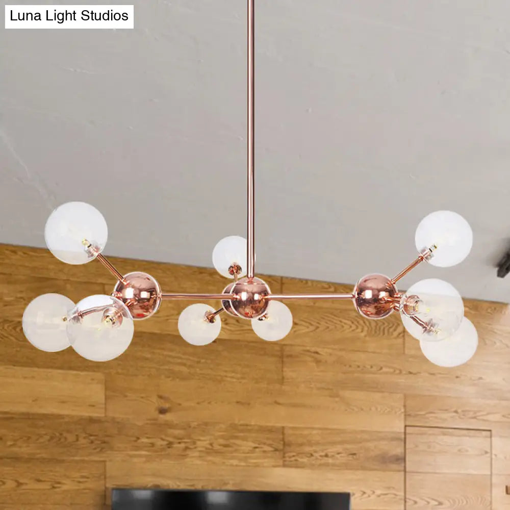 Vintage Copper Chandelier With Clear/Amber Glass Orb Shades - 3/9/12 Lights Branch Design