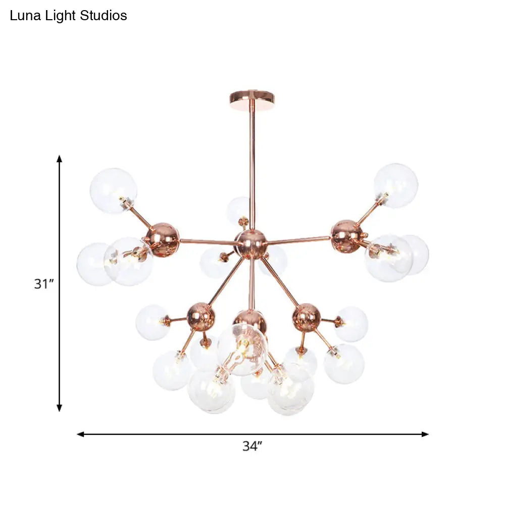 Vintage Copper Chandelier With Clear/Amber Glass Orb Shades - 3/9/12 Lights Branch Design