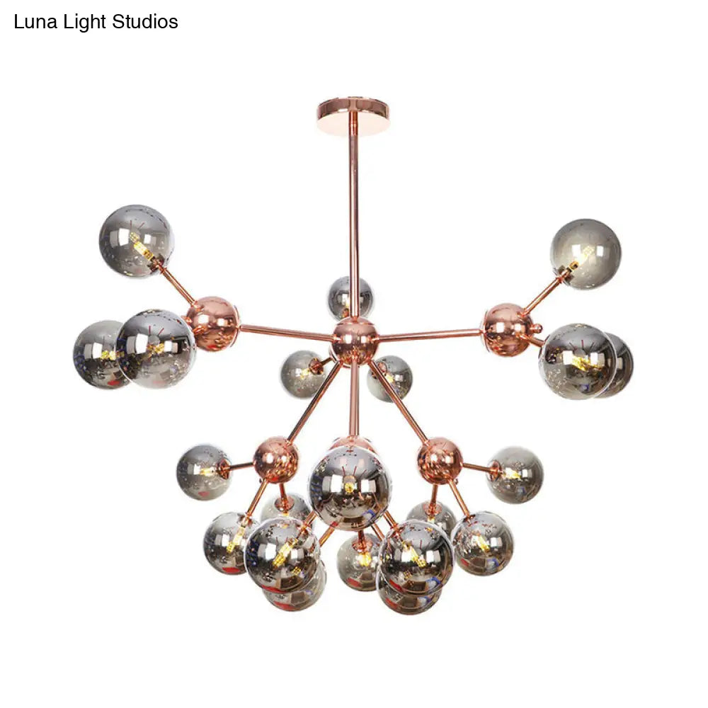 Vintage Copper Chandelier With Clear/Amber Glass Orb Shades - 3/9/12 Lights Branch Design