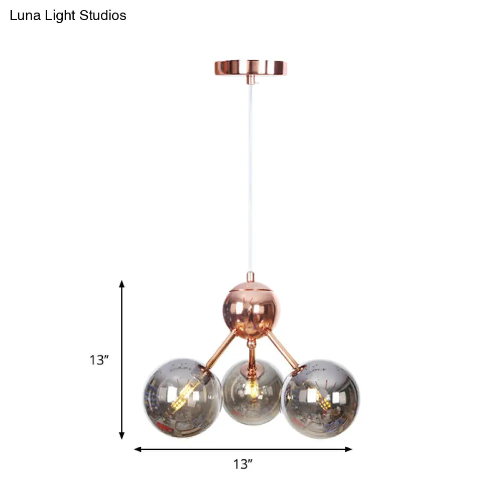 Vintage Copper Chandelier With Clear/Amber Glass Orb Shades - 3/9/12 Lights Branch Design