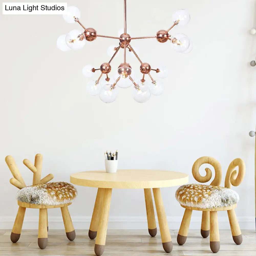 Vintage Copper Chandelier With Clear/Amber Glass Orb Shades - 3/9/12 Lights Branch Design