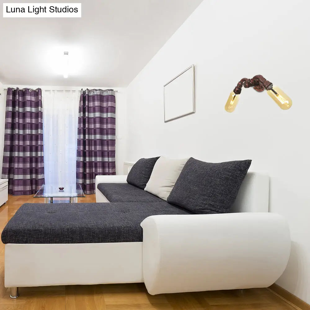 Vintage Copper Pipe Wall Sconce With 2 Led Lights For Living Room