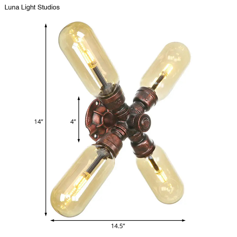 Vintage Copper Water Pipe Sconce Lamp - 2/4 Lights For Living Room Led Wall Mount Lighting