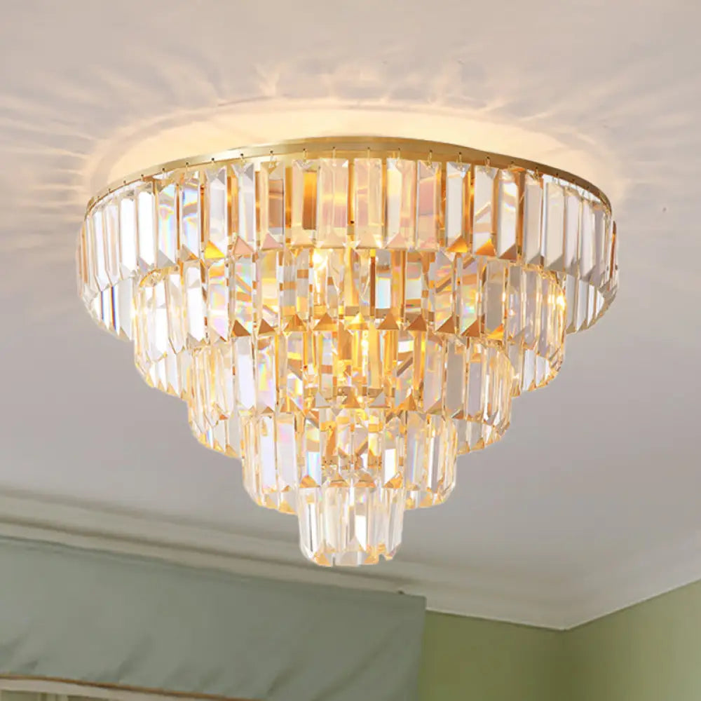 Vintage Crystal Block Flush Mount Lamp - 16’/19.5’ Dia 5/6 Heads Gold Finish / 19.5’