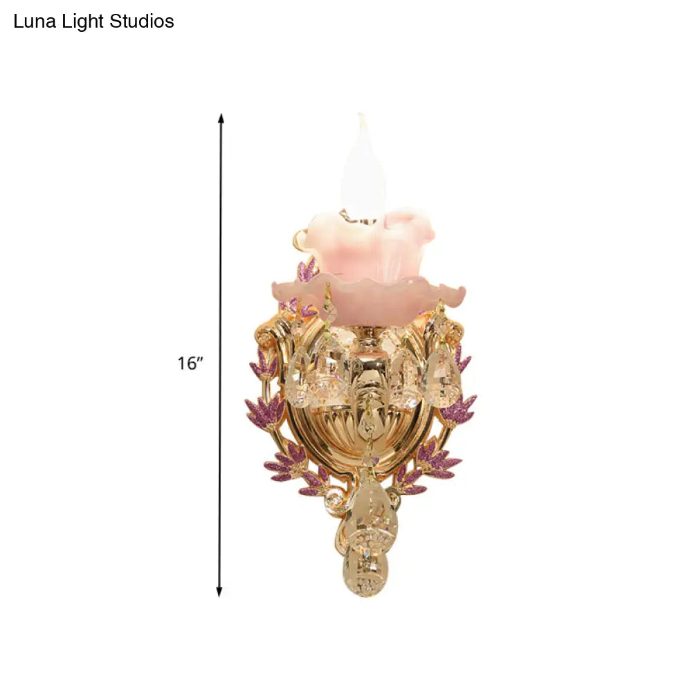 Vintage Crystal Glass Wall Sconce With Gold Finish - Elegant Lighting For Bedroom