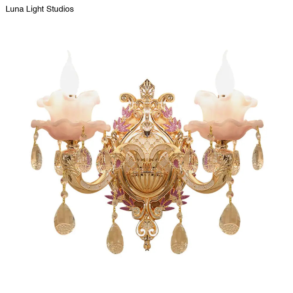 Vintage Crystal Glass Wall Sconce With Gold Finish - Elegant Lighting For Bedroom