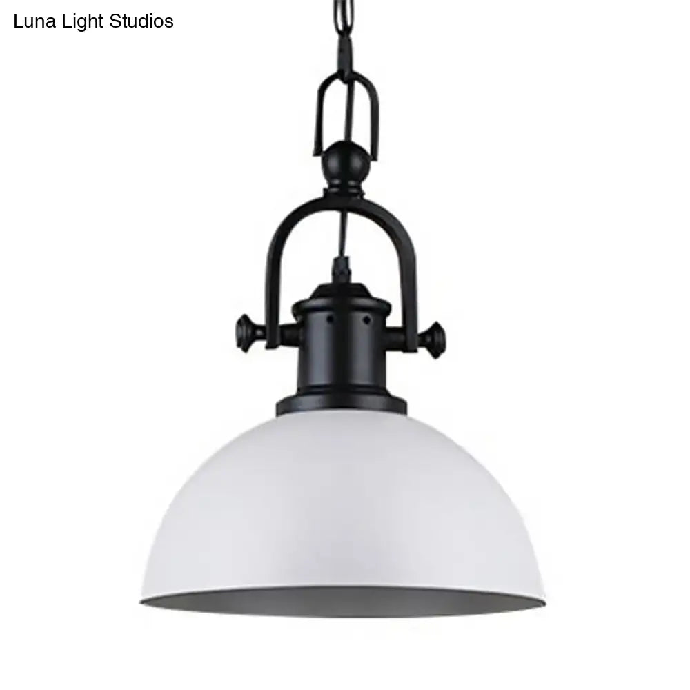 Vintage Dome Pendant Light In Black/White - Metal Hanging Lamp For Dining Room