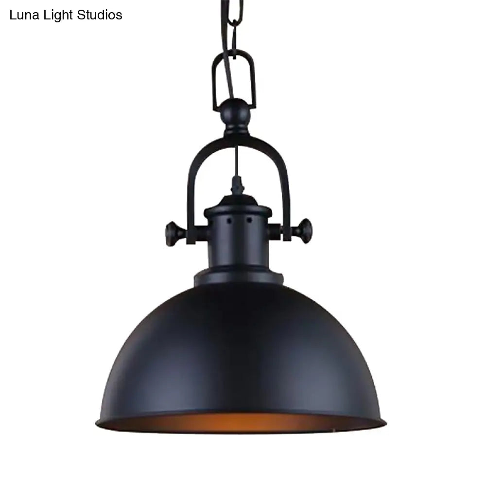 Vintage Dome Pendant Light In Black/White - Metal Hanging Lamp For Dining Room