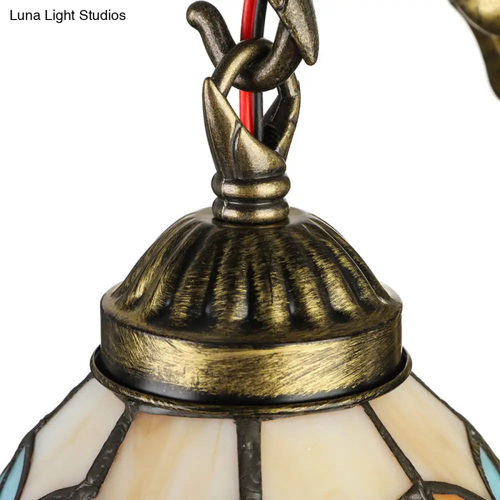 Vintage Dome Sconce Light 5.5 Width Stained Glass Fixture With Mermaid Design - 1