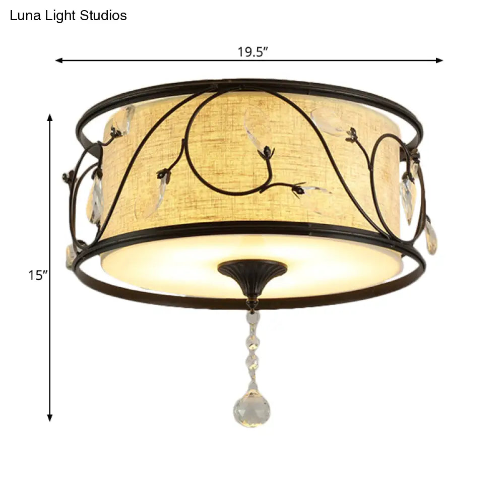 Vintage Flushmount Ceiling Light - Iron Black/Gold Drum Shape 4/5 Lights 16’ Or 19.5’ Dia