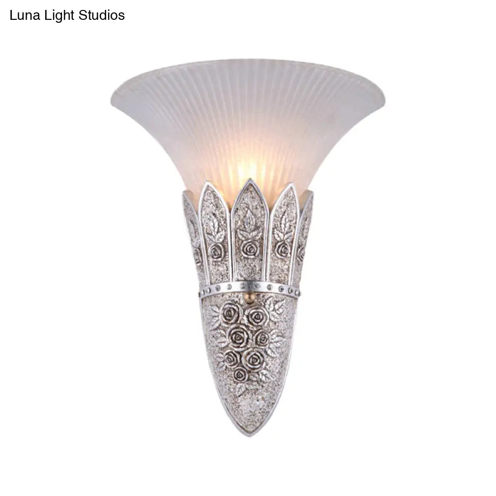 Vintage Frosted Glass Bell Shade Indoor Wall Light Fixture - Gold/Silver Flush Sconce