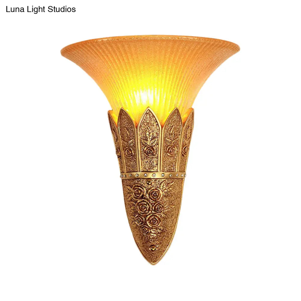 Vintage Frosted Glass Bell Shade Indoor Wall Light Fixture - Gold/Silver Flush Sconce