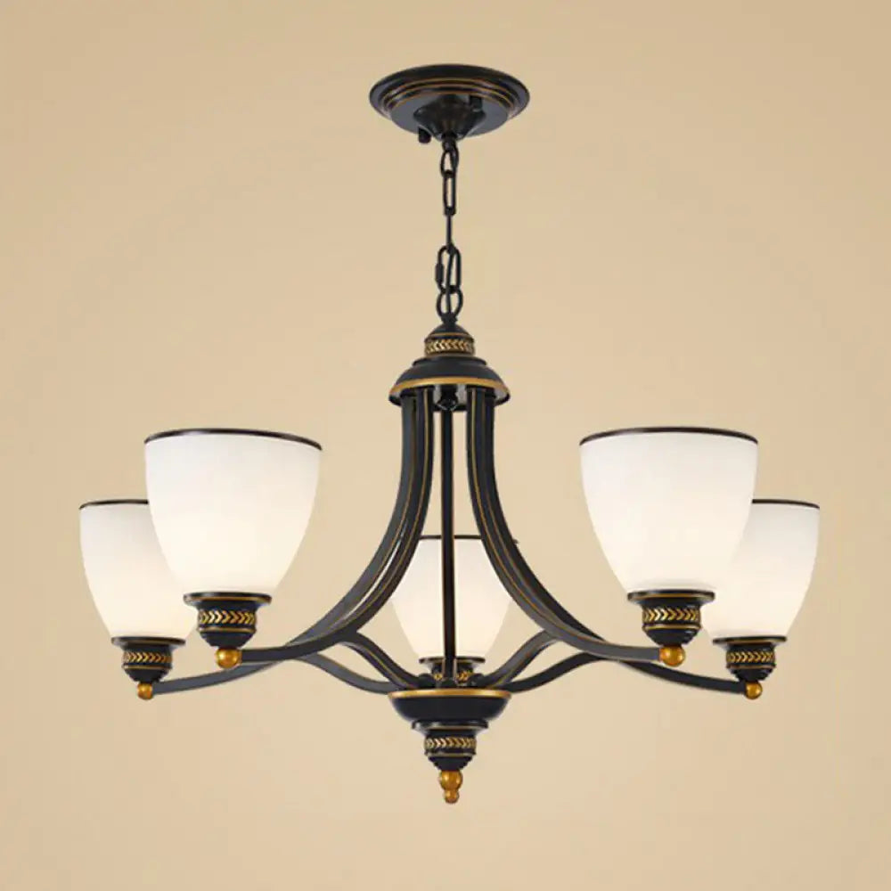 Vintage Frosted Glass Chandelier Pendant Light For Living Room Decor 5 / Black Up
