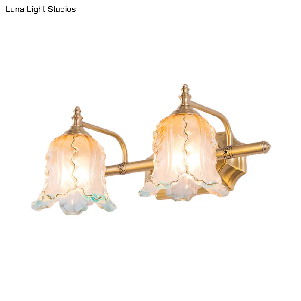 Vintage Gold Wall Light Fixture With Scalloped Textured Glass - Perfect For Bedroom Make-Up Lighting