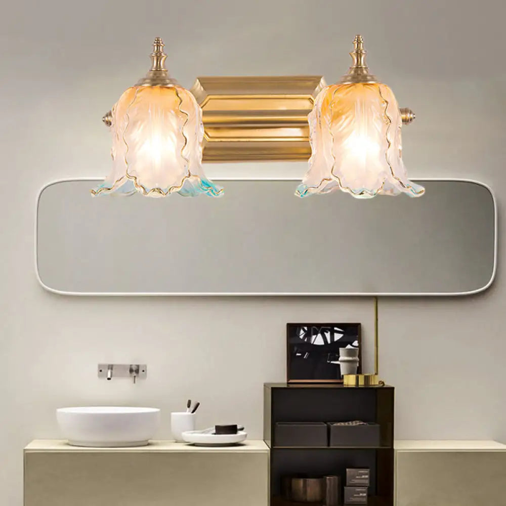 Vintage Gold Wall Light Fixture With Scalloped Textured Glass - Perfect For Bedroom Make-Up Lighting