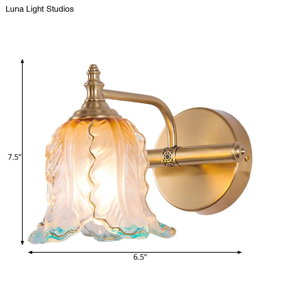 Vintage Gold Wall Light Fixture With Scalloped Textured Glass - Perfect For Bedroom Make-Up Lighting