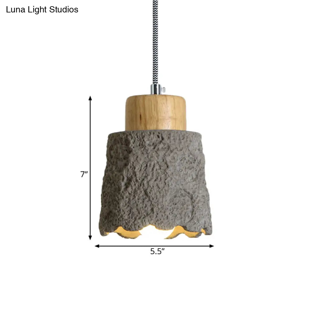 Vintage Grey And Wood Cement Ceiling Lamp - 5’/5.5’ Wide Cup Shape Mini Hanging Light