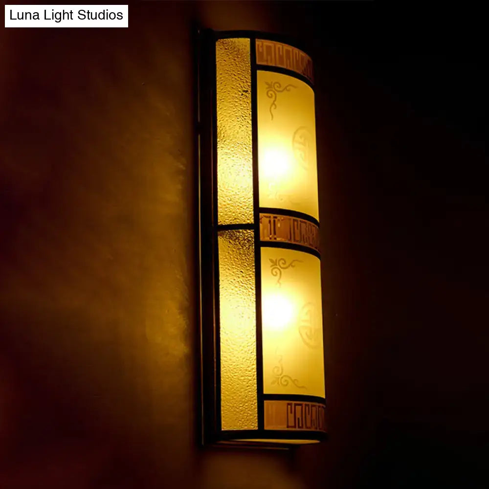 Vintage Half Cylinder Wall Lamp - 8/10 Width 4/2-Light Sconce With Printed Glass And Gold Backplate