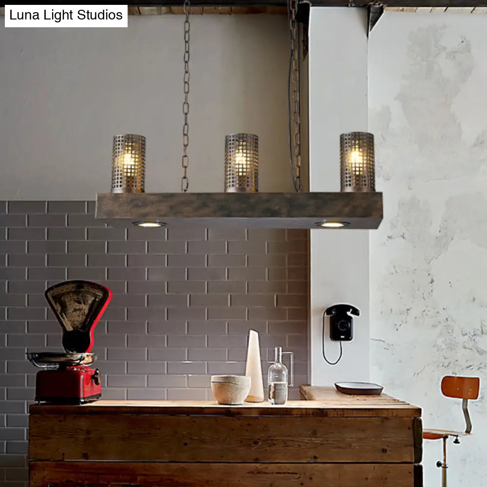 Vintage Hanging Ceiling Light With 3 Lights Bronze/Black Finish Cylinder Metal Shade - Perfect For