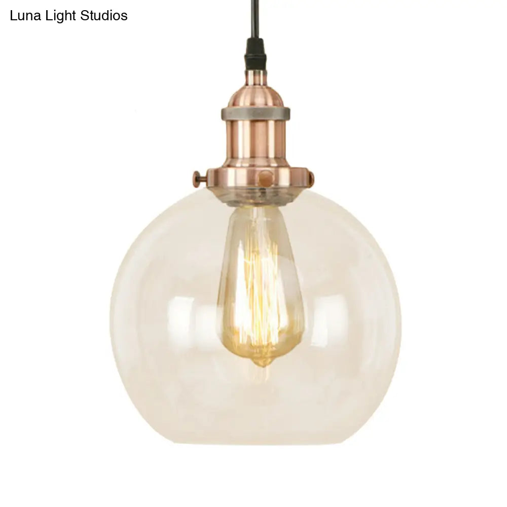 Vintage Hanging Ceiling Light With Brass/Copper/Rust Finish Clear Glass Globe Pendant For Dining