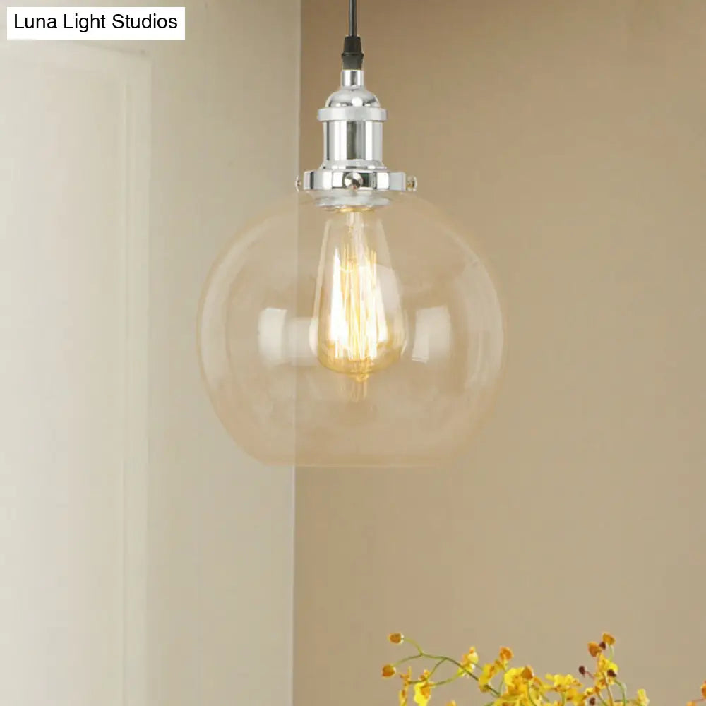 Vintage Hanging Ceiling Light With Brass/Copper/Rust Finish Clear Glass Globe Pendant For Dining
