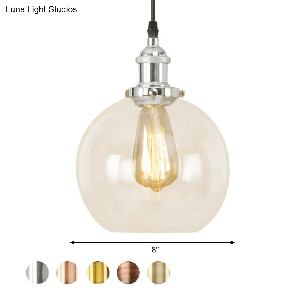 Vintage Hanging Ceiling Light With Brass/Copper/Rust Finish Clear Glass Globe Pendant For Dining