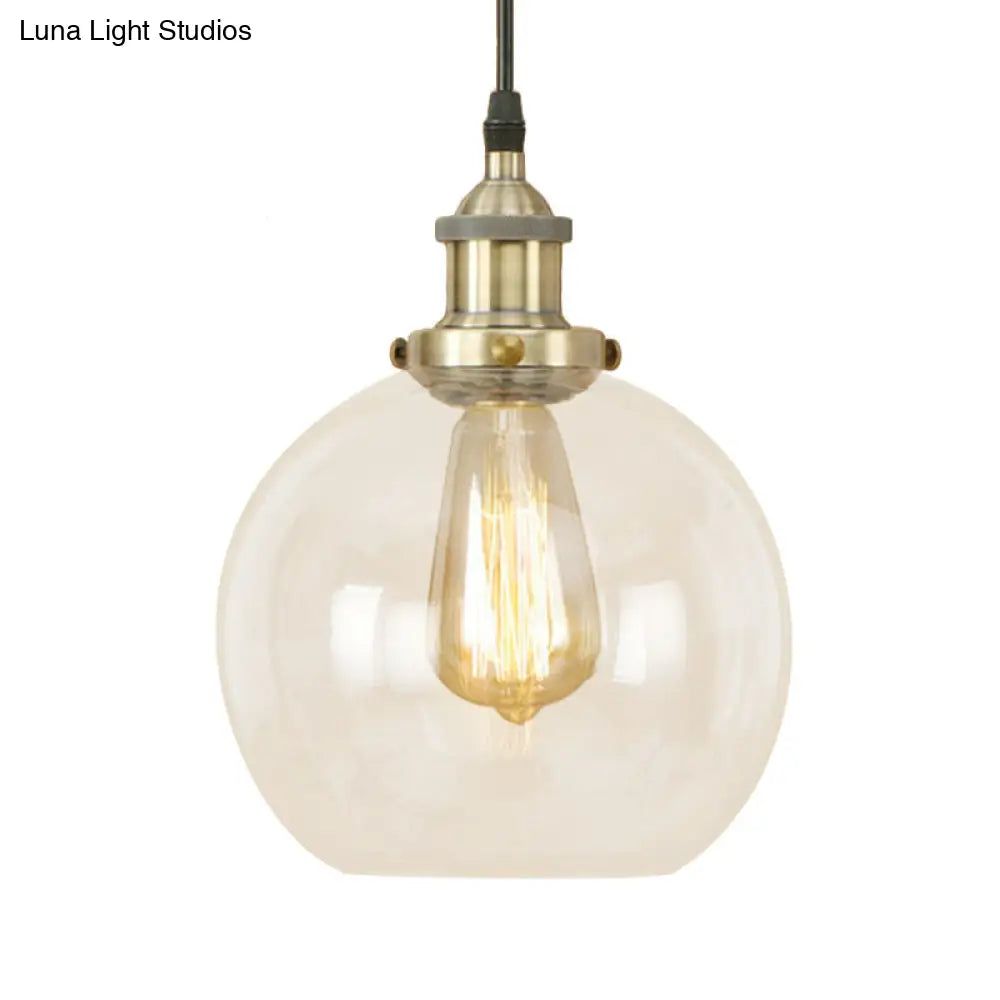 Vintage Hanging Ceiling Light With Brass/Copper/Rust Finish Clear Glass Globe Pendant For Dining