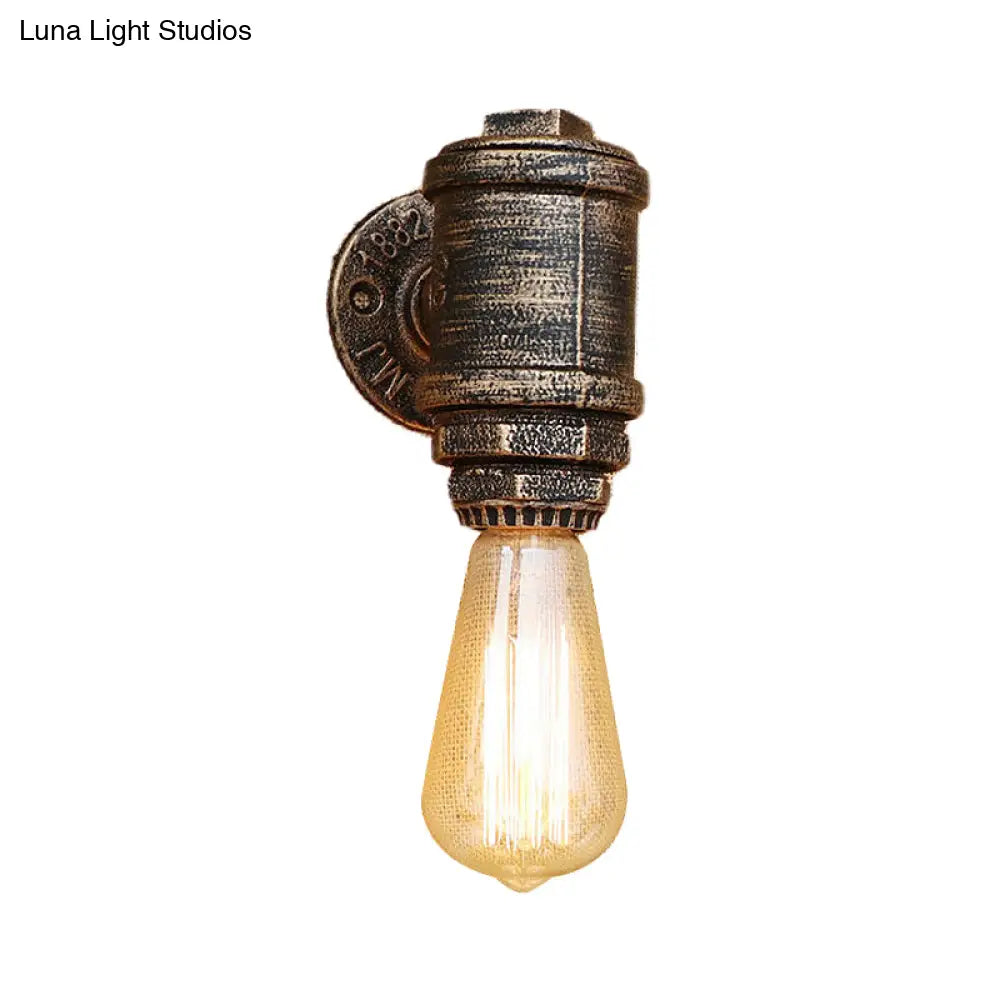 Vintage Industrial Aged Brass Pipe Wall Sconce: Wrought Iron 1-Light Indoor Lighting