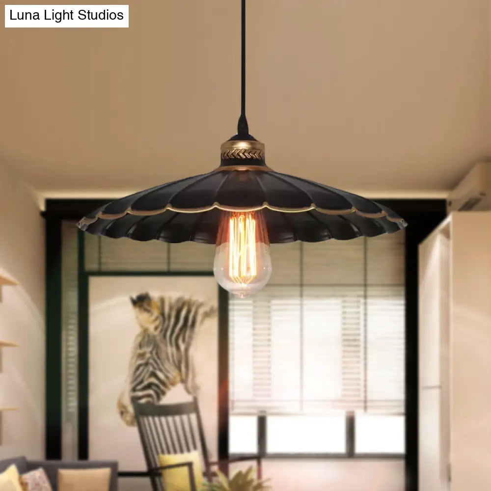 Vintage Industrial Black Metal Pendant Ceiling Light - Scalloped Hanging Style For Restaurant 1