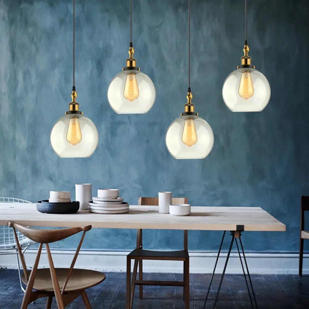 Vintage Industrial Brass Orb Pendant Light With Clear Glass Shade - 3/4-Light Multi Hanging Fixture