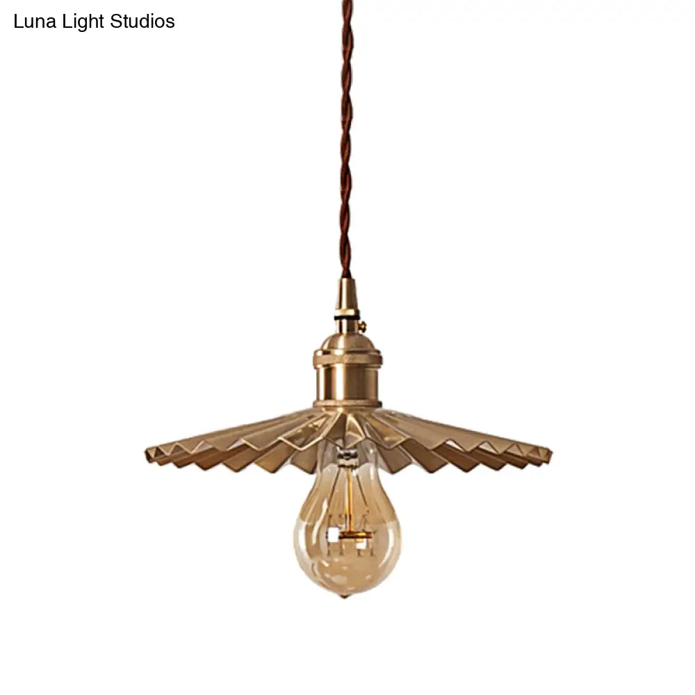 Vintage Industrial Brass Pendant Light - Scalloped Hanging Lamp For Dining Table