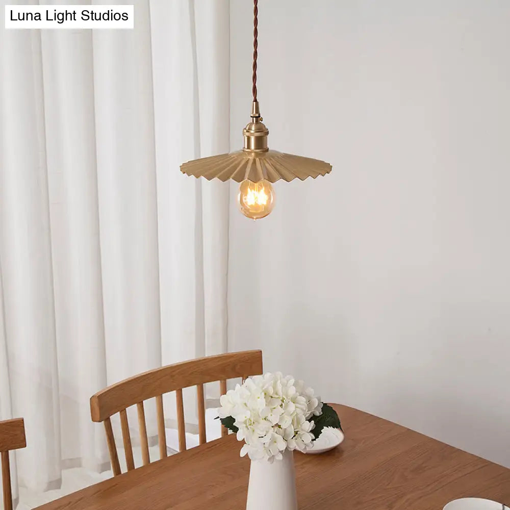 Vintage Industrial Brass Pendant Light - Scalloped Hanging Lamp For Dining Table