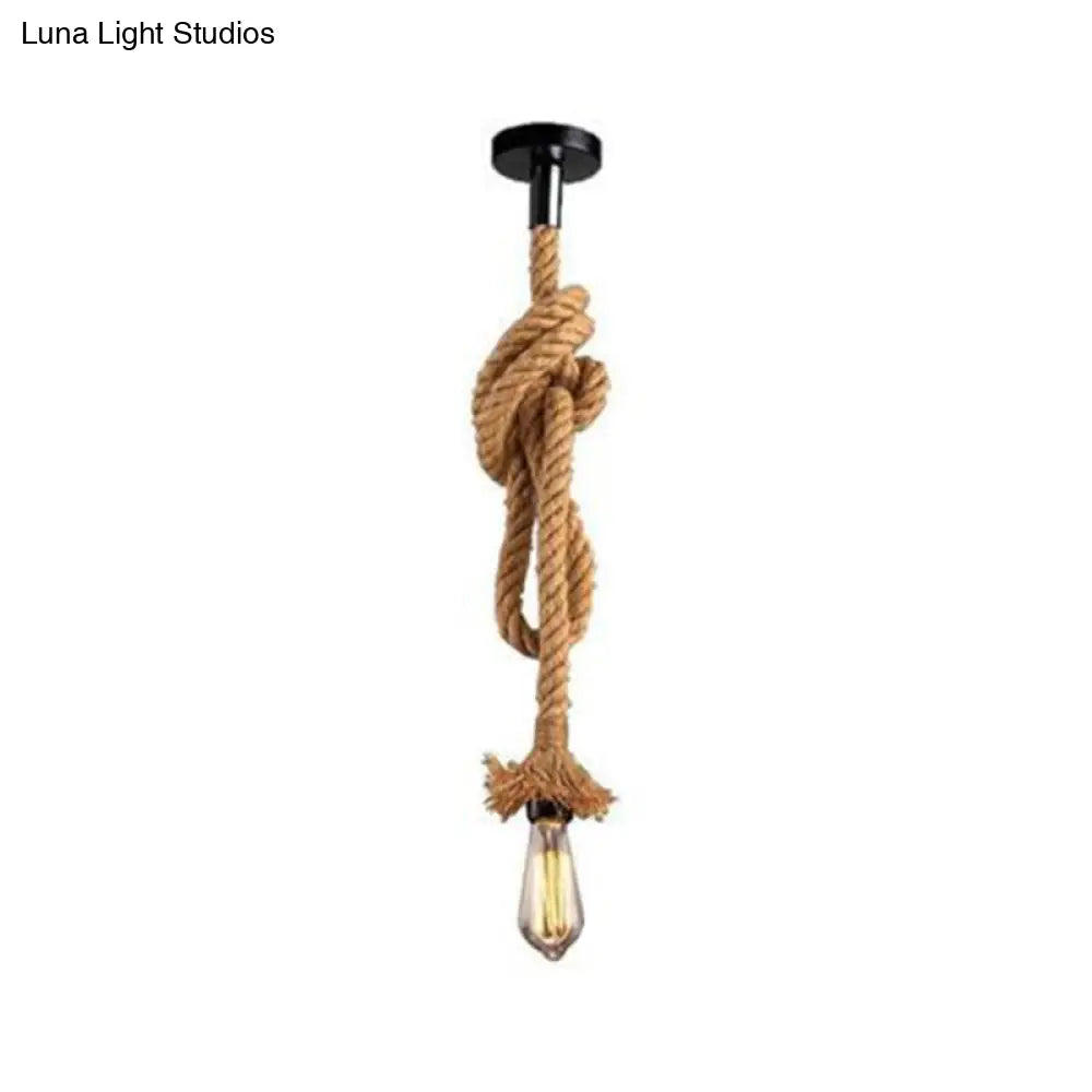 Vintage Industrial Exposed Bulb Pendant Light With Natural Rope - Perfect For Restaurants And
