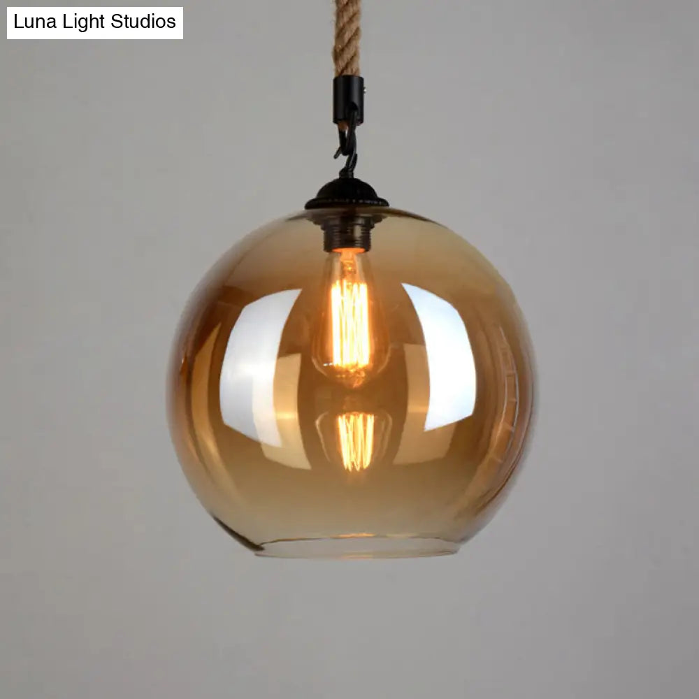 Vintage Industrial Mini Pendant Light With Amber Glass Globe Shade And Adjustable 39 Inch Hanging